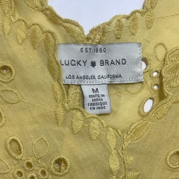 Lucky Brand Yellow Laser Cut Boho Skirted Blouse Size Medium Women’s - Picture 8 of 9